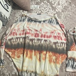 Very beautiful multi color shirt hangs off shoulder size large